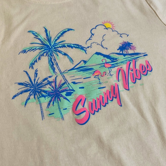 Cat & Jack Off-White Summer Vibes Retro Tropical Pastel Print Basic Tee - Picture 2 of 4